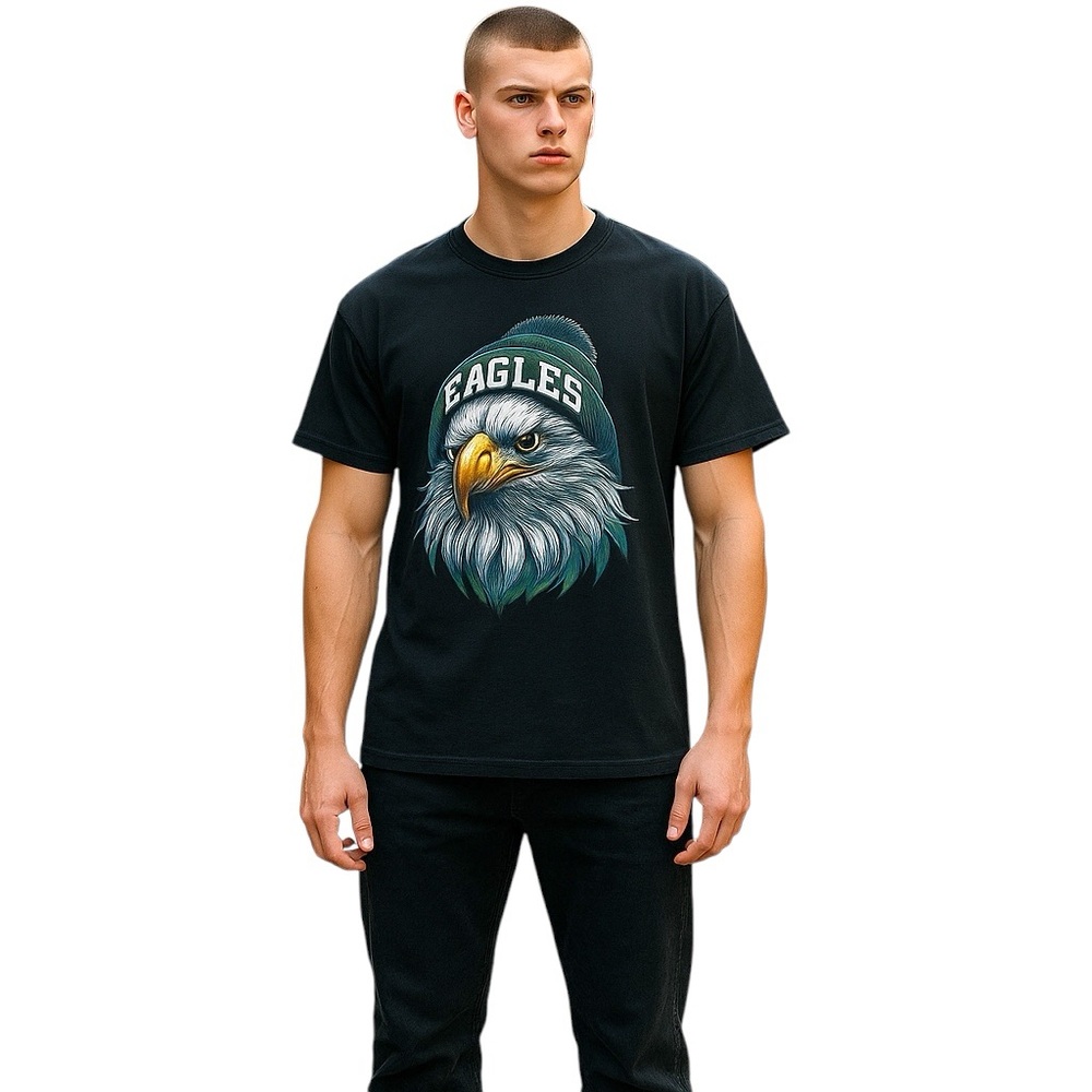 Eagles‎ Beanie Eagle Graphic T-Shirt – Men's XL – Black Cotton Tee